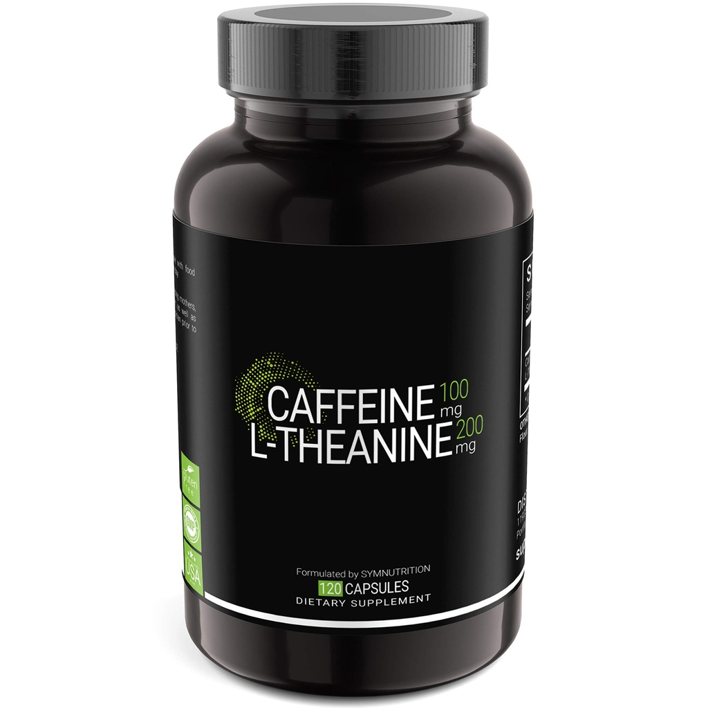 SYMNUTRITION Cafeína 100mg, L-Theanina 200mg — 120 Count (V-Capsules) / 120 Servings: Fabricado em um cGMP-Registered Facility nos EUA; Vegan & Gluten Free