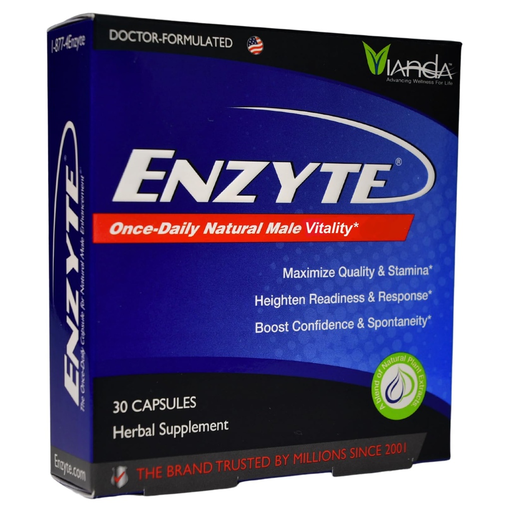 Enzyte® Natural Male Vitality Supplement para a saúde dos homens com Ginseng asiático, Ginkgo Biloba, Sementes de uva, Epimedium, Muira Puama - 30 Cápsulas, Fonte de 30 dias