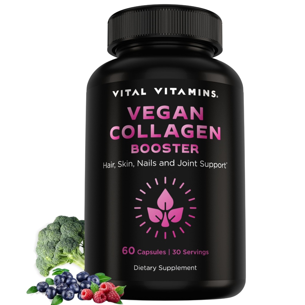 Vitaminas Vitaminas Vegan Impulsor de Colágeno - com Sílica e Ácido Hialurônico - Suplementos de Colágeno Baseado em Planta - Suporta cabelo, pele, unhas e articulações - 60 Cápsulas