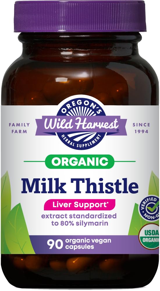 Cardo de Leite Orgânico Certificado de Colheita Selvagem de Oregon USDA Certified Organic Herbal Supplement, 90 Count