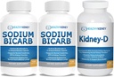 Bicarbonato de sódio 650mg Cápsulas para alívio ácido, alcalinidade 120 comprimidos 2-Pack + Rim-D Suplemento renal. Vitamina D otimizada para suporte renal.