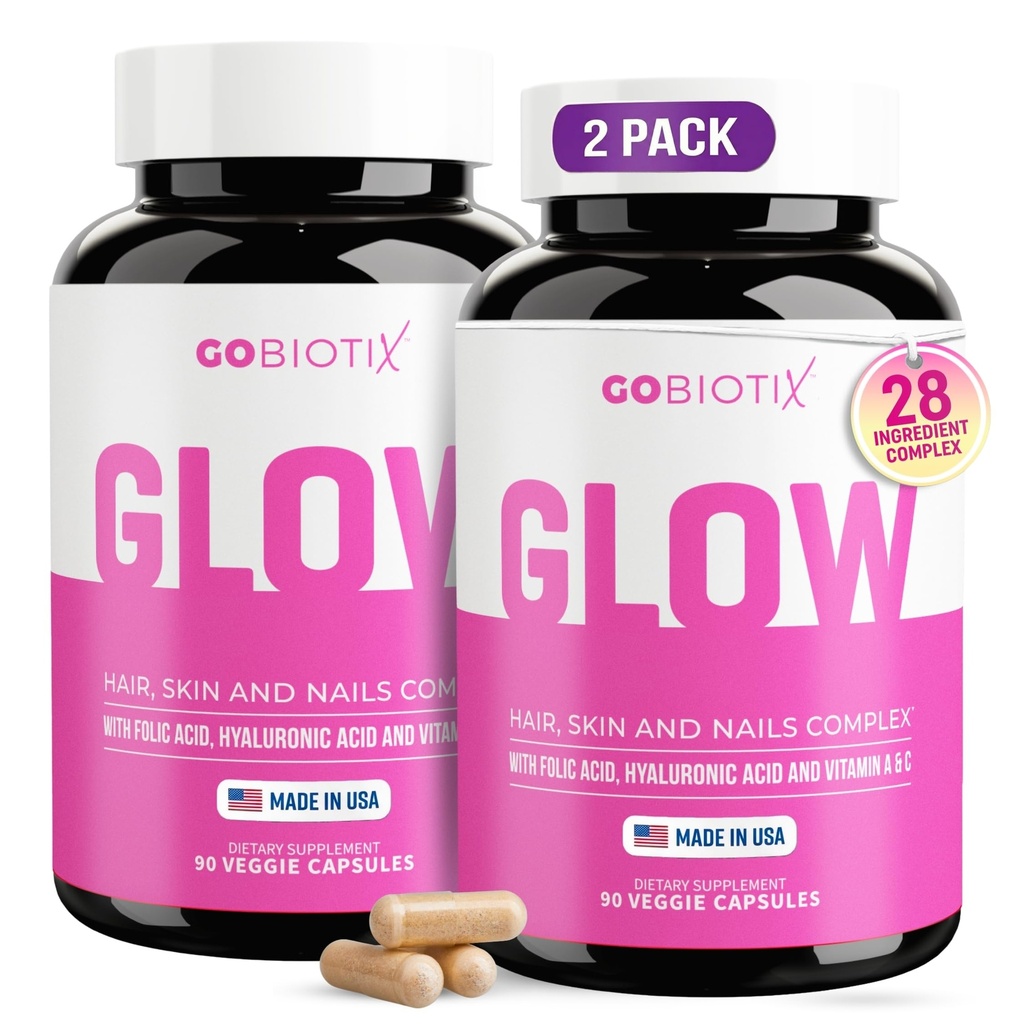GOBIOTIX Pele de cabelo e unhas Suplemento Vitamina - 10000mcg Pills Biotin com ácido hialurônico, folato, ferro, magnésio e zinco - Produção de colágeno, crescimento do cabelo - 60 Servings