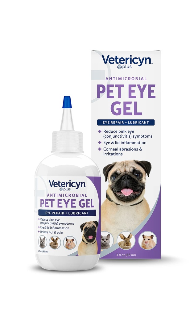 Vetericyn Plus Pet Eye Gel Cão e Olho de Gato Alternativa para Lubricar e Aliviar Irritações Oculares e Abrasões, Reduzir os Sintomas de Olho Rosa em Cães e Gatos. 3 onças