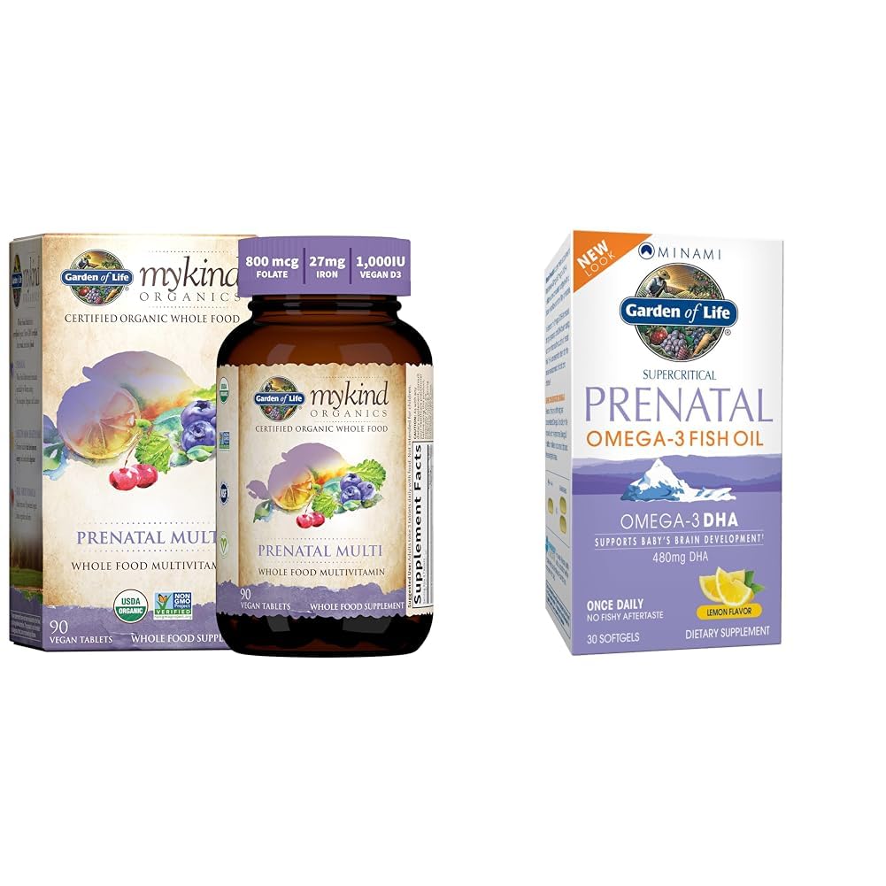 Jardim da vida Multivitamina pré-natal da mulher com vitamina D3, B6, B12, C & Ferro e Minami Natural pré-natal DHA Omega 3 Suplemento de óleo de peixe Softgels, limão, 30 contagem