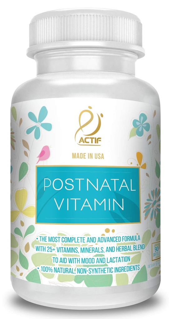 ACTIF Vitamina pós-natal com 25+ Vitaminas Orgânicas e Ervas Orgânicas, Suplemento de Enfermagem e Lactação, Suporta Desenvolvimento do Cérebro do Bebê, Não-GMO, Made in USA, 90 Count