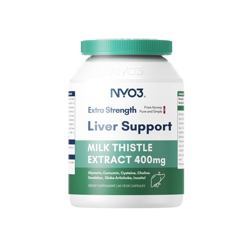 NYO3 28000mg Cardo de Leite 70:1 Extrair 400mg com Curcumina e Alcachofra, 83% Silymarin, 60 dias de fornecimento, Suplemento de ervas para desintoxicação e reparação de fígado Cleanse, Suporte antioxidante, Não-GMO
