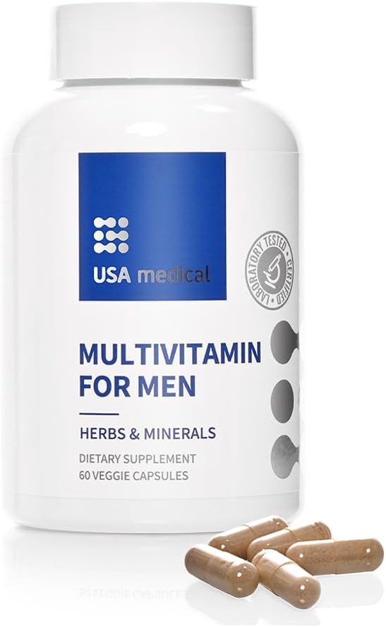 Cápsulas Multivitamina masculinas - Suplemento completo de vitamina e mineral para a saúde diária dos homens com serra Palmetto, Licopeno e Zinco - Saúde Próstata, Energia e Sono 60 Cápsulas