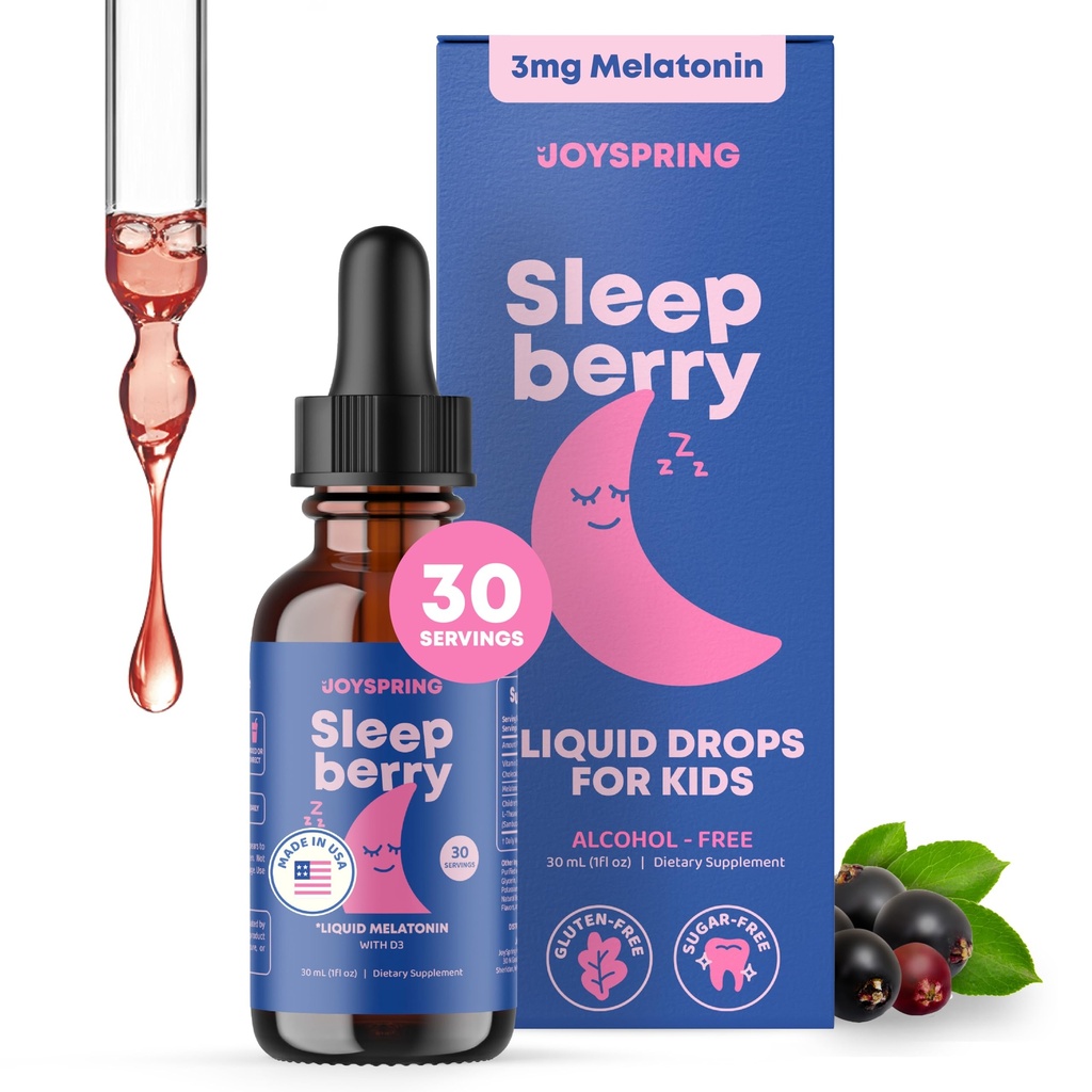 SleepBerry Melatonina Líquida para Crianças - Ajuda natural ao sono com Elderberry e Vitamina D - Aumenta o sistema imunológico enquanto dormem (1 Fl oz)