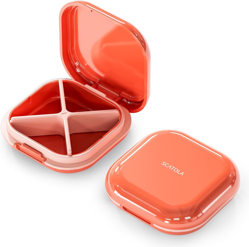 Caixa de pílulas pequenas, caixa de pílulas de viagem, organizador de pílulas portátil, recipiente de pílulas para compartimentos de bolso 4, suporte de medicina de viagem compacta diária para medicamentos de vitaminas (rosa)