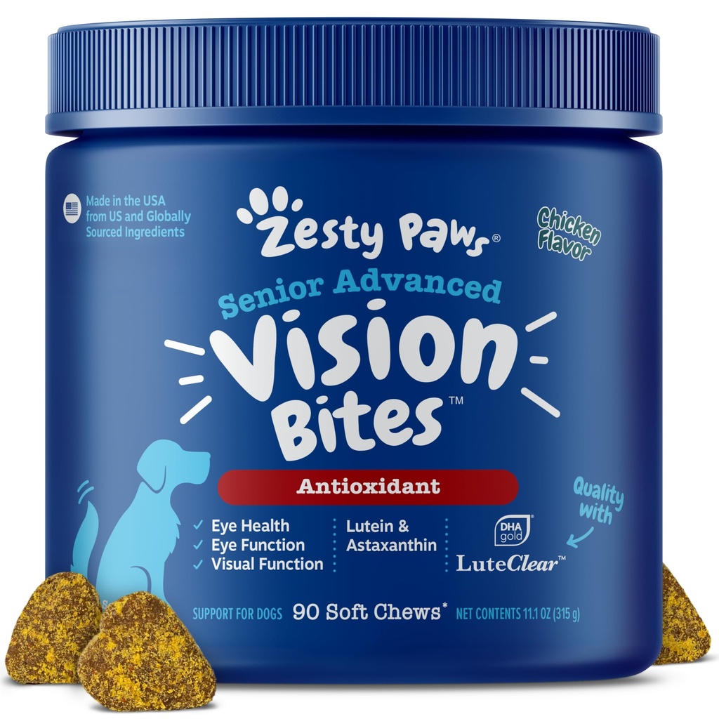 Zesty Paws Eye Supplement for Dogs - Vision Support with Antioxidants & Omega 3 Fatty Acids - 90 Mastigações