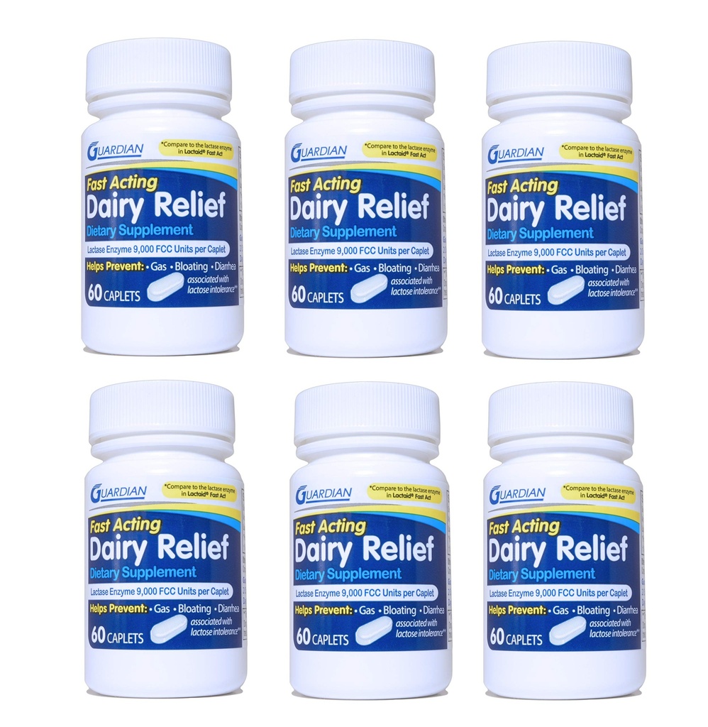 Lacticínios Guardian Relief Fast Action Caplets, 9000 FCC, comprimidos de intolerância à lactose, Lactase Ezyme (360CT (Bottles))