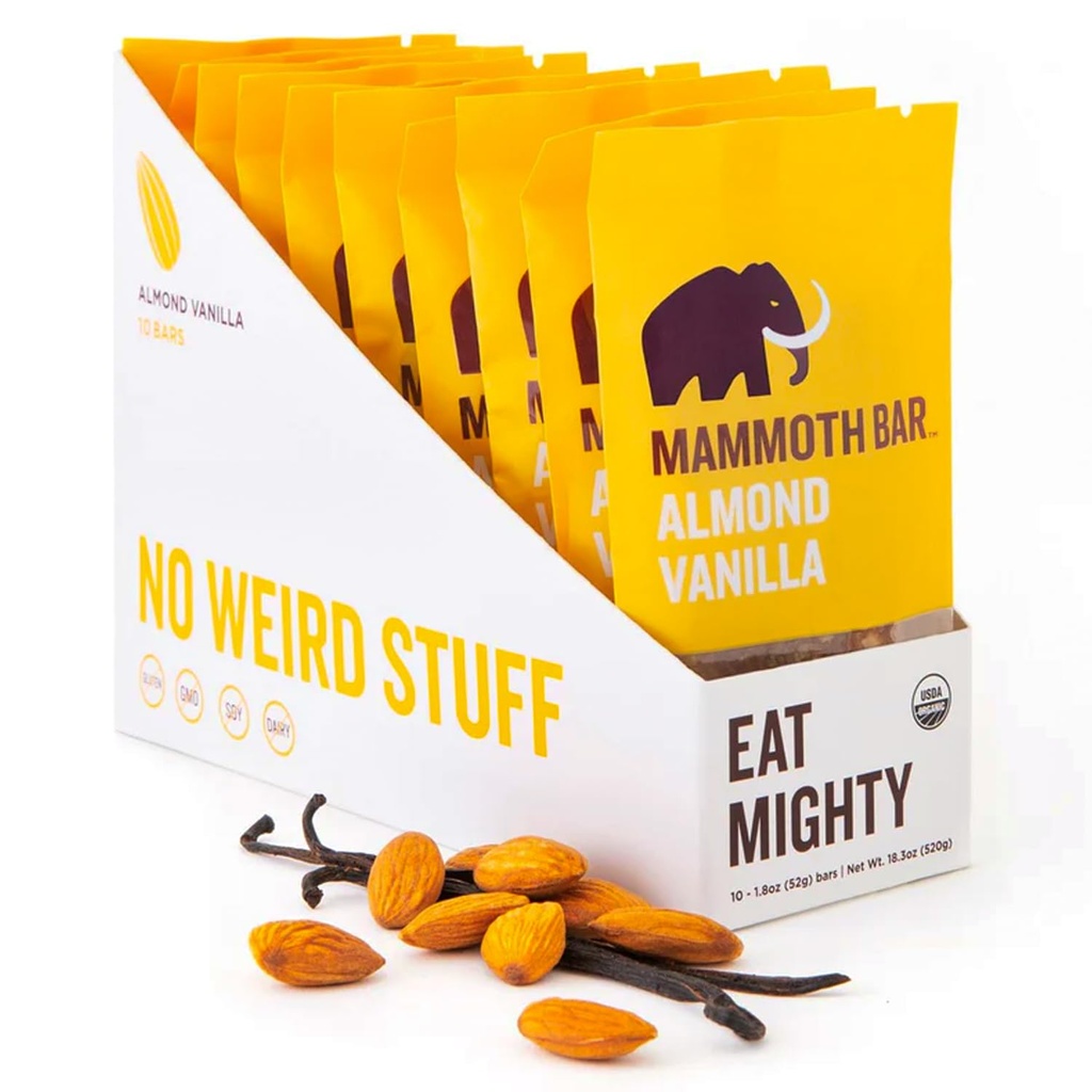 Bar Mamute Bar Bar de Baunilha de Amêndoas - 10 Bares de Proteína Orgânica – Prebiótico • Paleo • Sem Glúten • Proteína de Ovos • GMO Livre • Raw • Nozes Premium