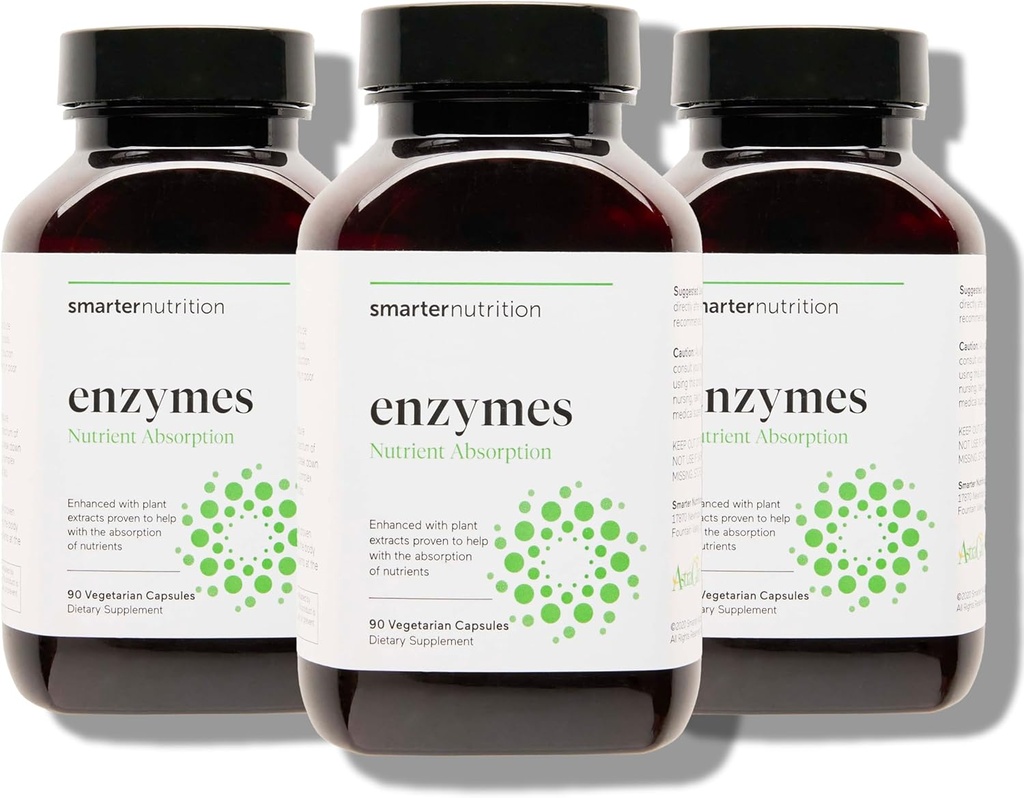 Nutrição mais inteligente Vegan Digestive Enzimas - Digestion Bloating & Gut Health Support com 16 Multi Enzimas para Absorção Nutriente & Refeição Tempo Conforto para ambos os homens e mulheres - 270 Count[90-Day Supply]