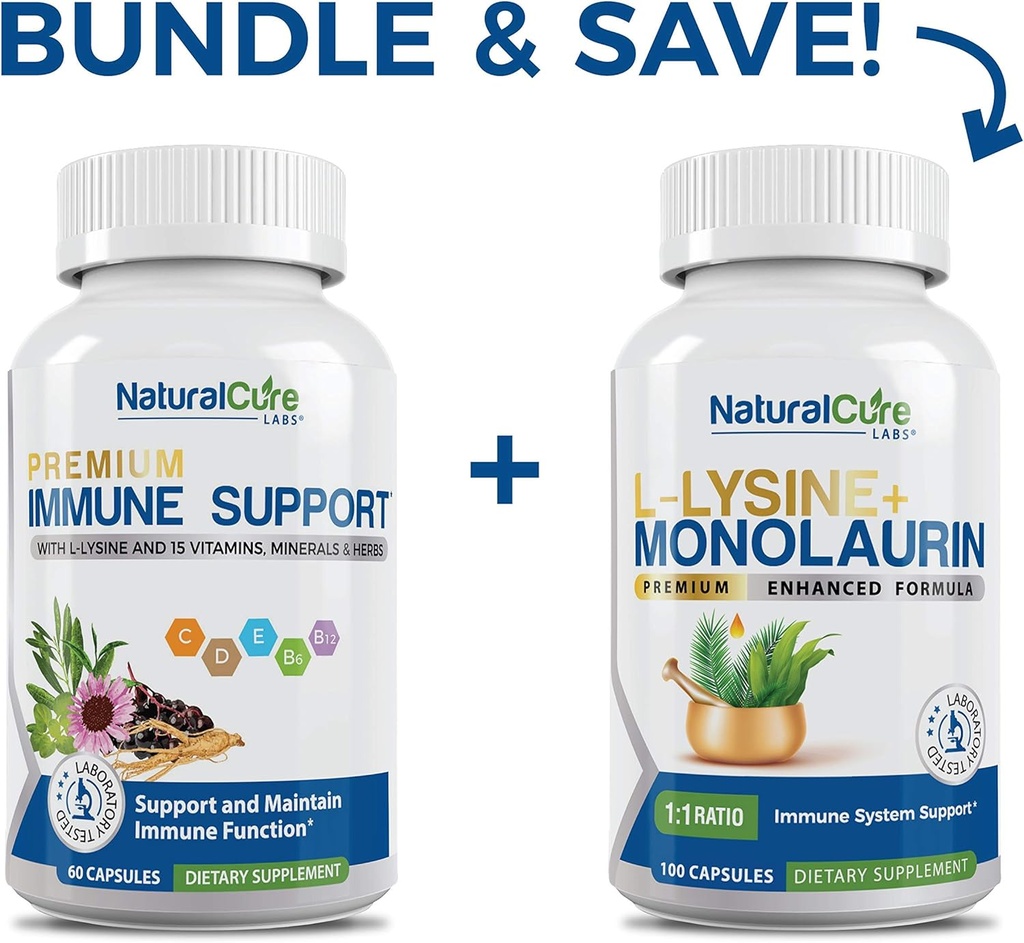 Pacote de Laboratórios de Cura Natural: Suporte Imune + L-Lysine + Monolaurina
