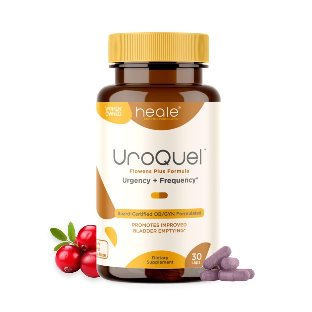 UroQuel - Natural Bladder Control Cranberry Supplement - Reduzir Urgência de Banheiro, Frequência, Incontinência, com Flowens - OBGYN Formulado - Pílulas de Cranberry para Mulheres e Homens - por Heale - 30 Cápsulas