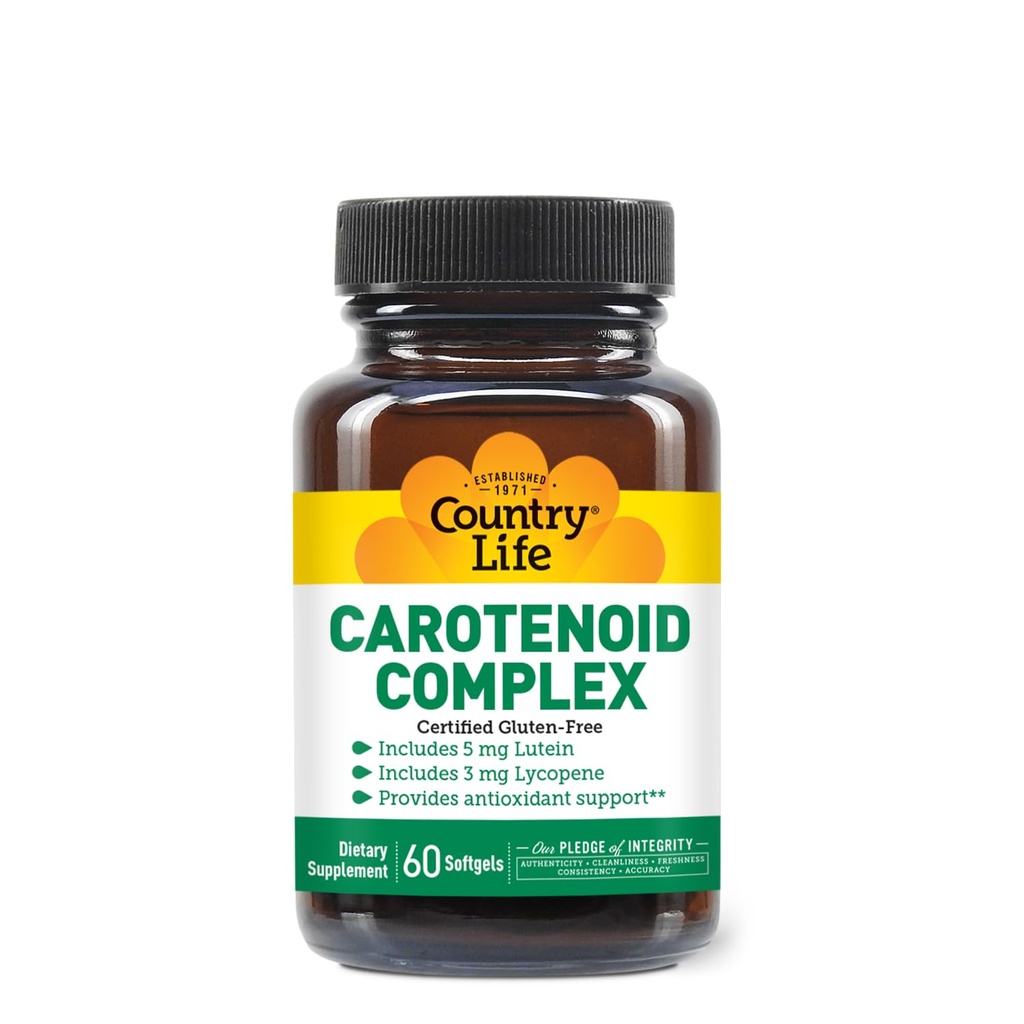 País de vida Complexo carotenóide com Lutein, Licopeno e Astaxantina, 60 Softgels, Apoio Antioxidante