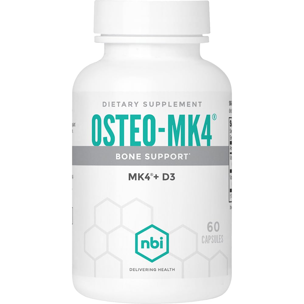 NBI Osteo-MK4 Suporte ósseo .Complexo Vitamina D & K .45mg Vitamina K2 (MK4) para Saúde e Função Óssea Forte .