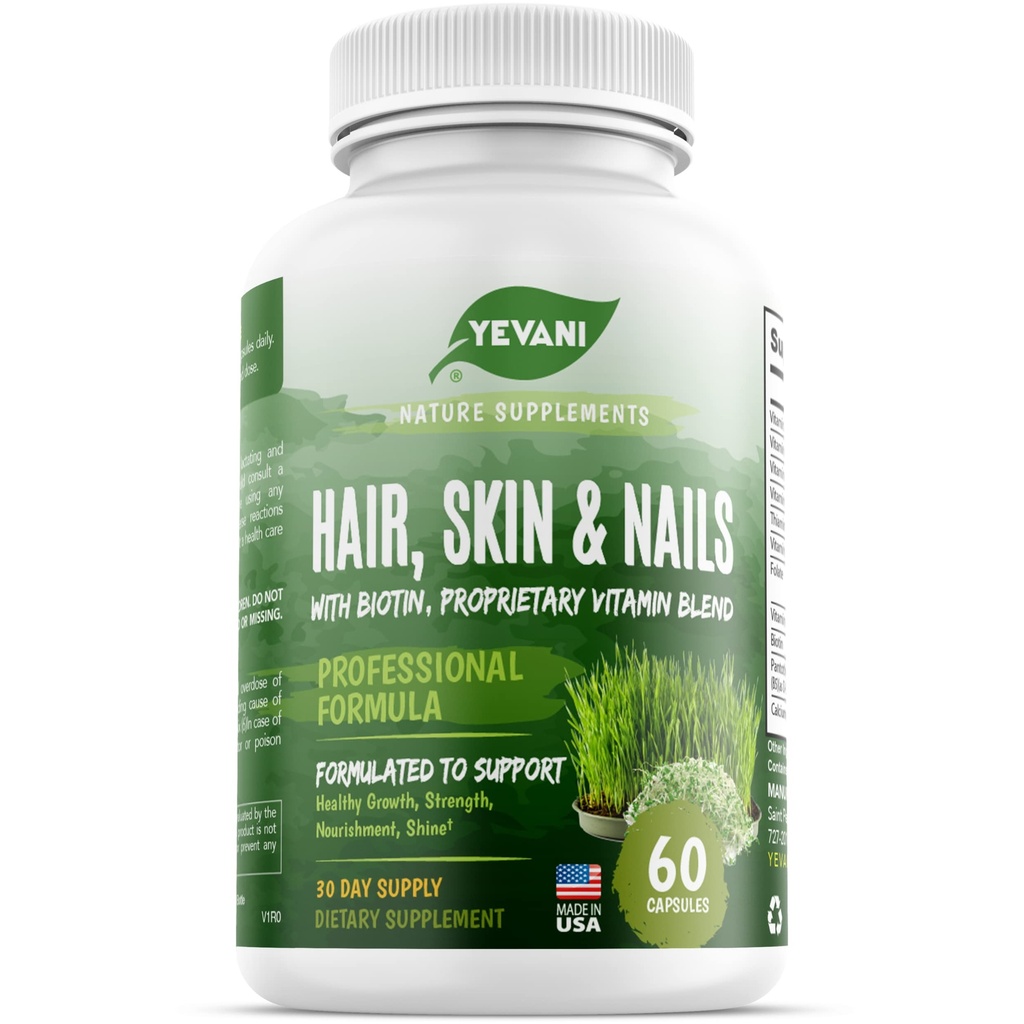 100% Pure Hair, Skin, and Nails Vitaminas com Biotin Super Blend Formula, Projetado para apoiar a beleza radiante, cabelo, pele e unhas Saúde para tanto mulheres e homens