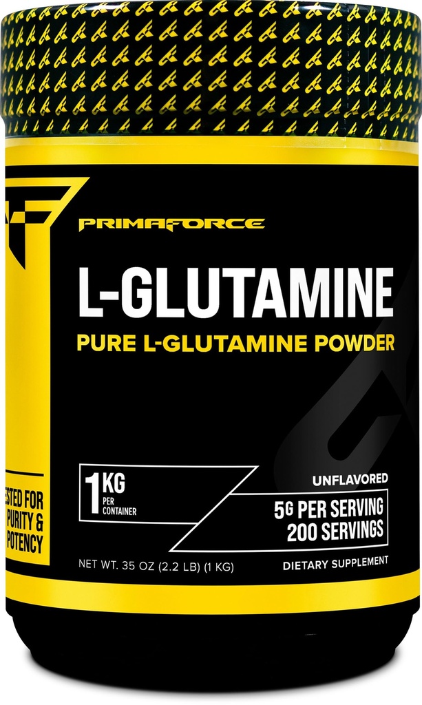 Primaforce L-Glutamina em pó 1000 Grams (1 KG) sem sabor - pó puro de L-Glutamina, 5g por serviço, sem OGM, sem glúten, 200 Servões