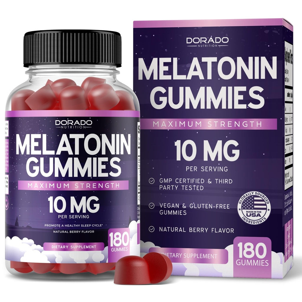 Melatonina Gummies 10mg para Adultos (180 Count) - Rápido Dissolver Melatonina Gummies - Gummy para Adultos Contém 10mg - Alta potência - Misturado sabor Berry - Não-GMO, Vegan Suplemento & Made in USA