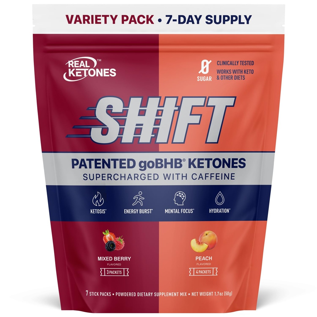 Real Ketones BHB Exógenos Ketones Drink Mix Packets Keto Electrolytes Powder Packets No Sugar with 4 Main Fashing Electrolytes Plus Hydrating Patented Keto BHB - 7 Count Peach, Mixed Berry