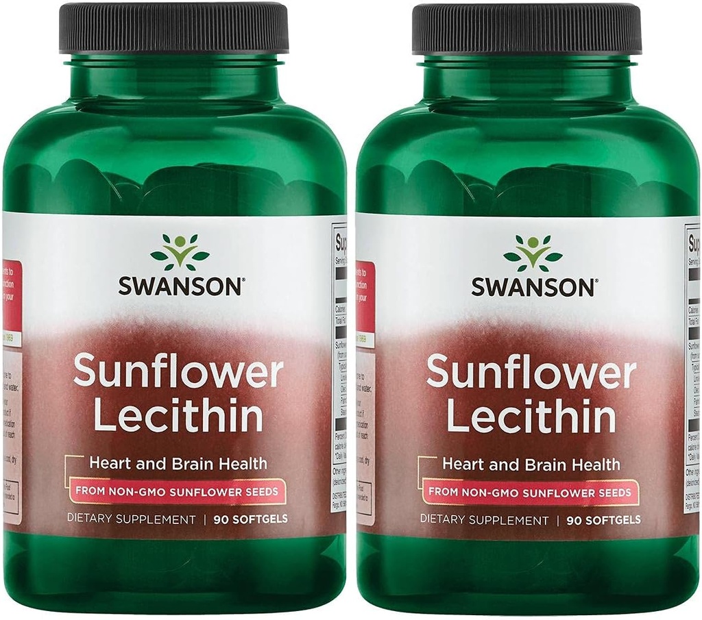 Swanson girassol Lecitina - Suplemento de ervas promovendo a função saudável do cérebro - Fórmula natural de apoio à saúde do coração e saudável equilíbrio lipídico - (90 Softgels, 1200mg cada) 2 Pack