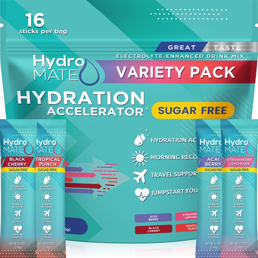 Pacote de hidração livre de açúcar em pó HydromATE 16 Sticks