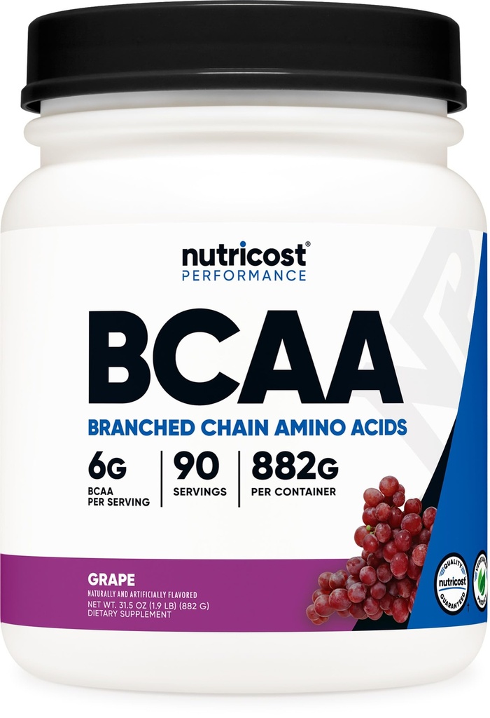 Nutricost BCAA Pó (Uva, 90 Servos) - Razão ideal 2:1:1, Vegetariano, Não-GMO