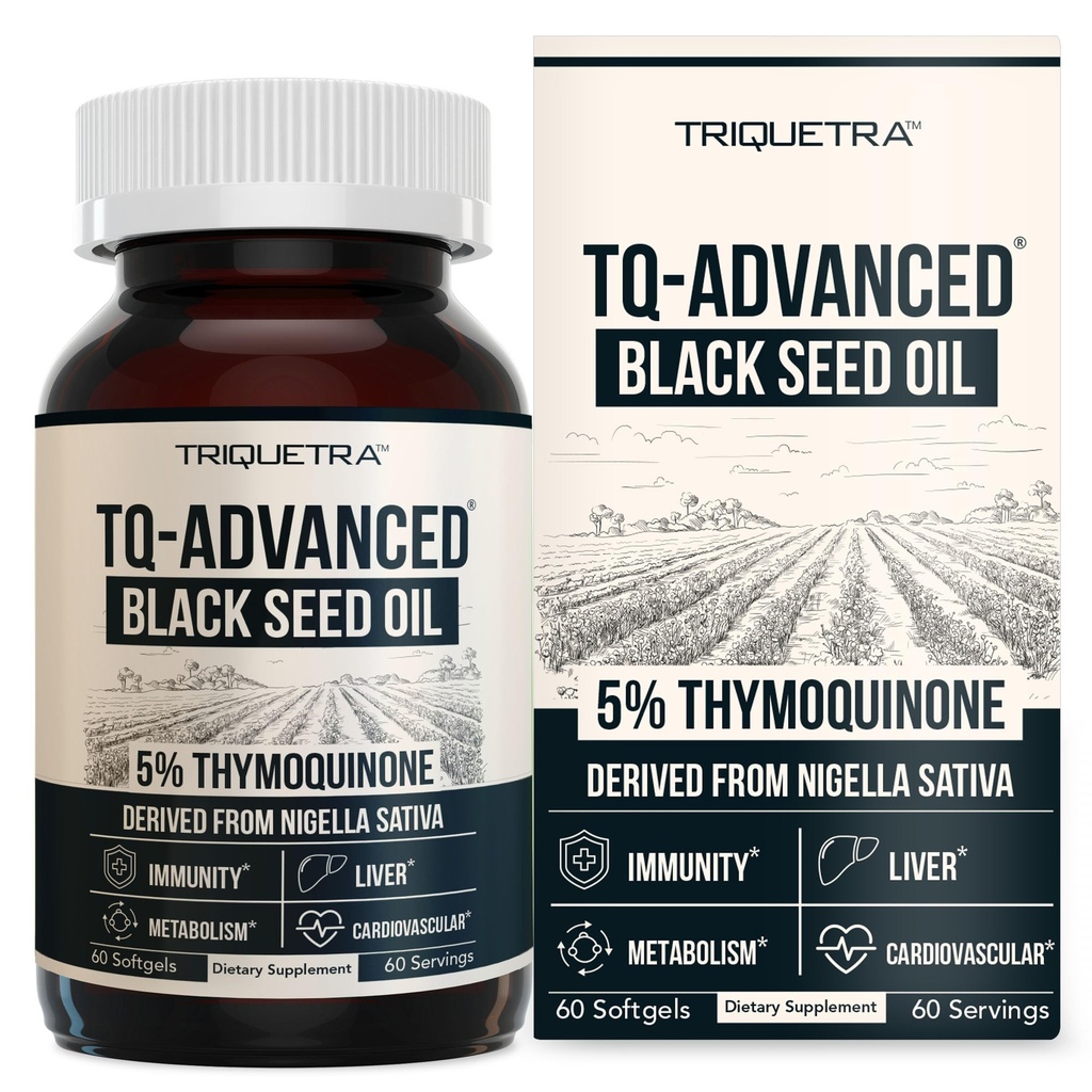Black Seed Oil Softgels - TQ-Advanced® - Alta potência - 500 mg por cápsula - 15:1 Concentrado de Nigella Sativa Extract, Forma crua, Fórmula Vegan, Garrafa de vidro (60 Softgels)