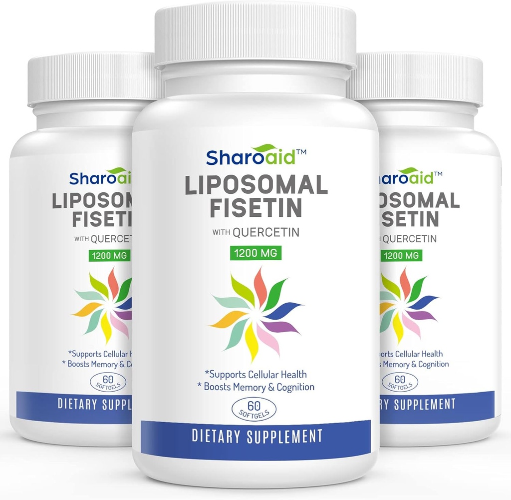Fisetina lipossómica com suplementos de Quercetina 1200 mg por serviço, Polifenóis de alta absorção Antioxidantes para Mulheres, Homens, Não-GMO, Gluten-Free,3 Garrafa-180 Softgels