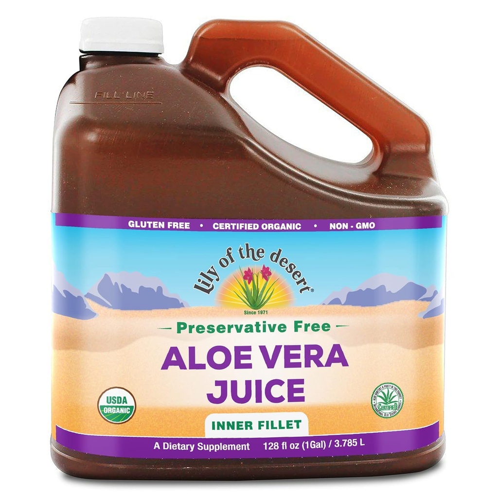 Lily of the Desert Aloe Vera Juice - Orgânico, Preservativo-livre filé interno Aloe Vera Beber com Enzimas Digestivas Naturais para Gut Saúde, Estômago alívio, Bem-estar, Pele brilhante, 128 Fl Oz