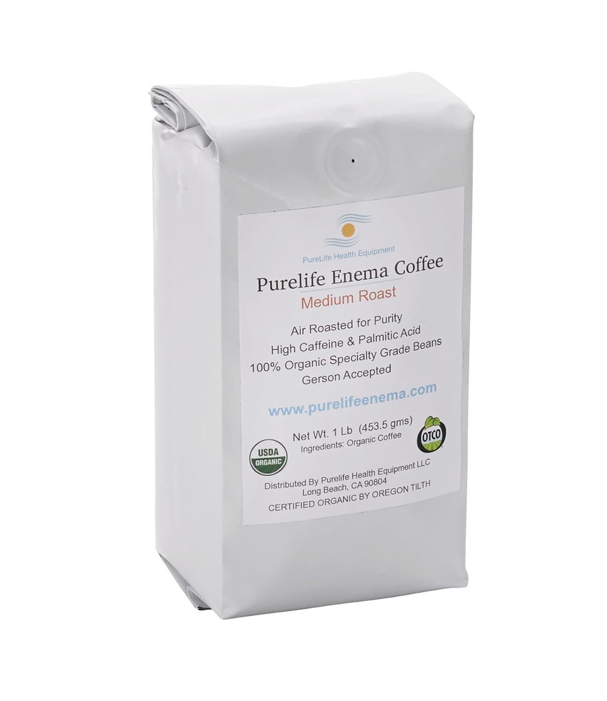 Enema orgânico Purelife Coffee- Médio Ar Assado - Laboratório testado - Molde/Micotoxina Livre - Recomendado por Gerson - Pré-Ground