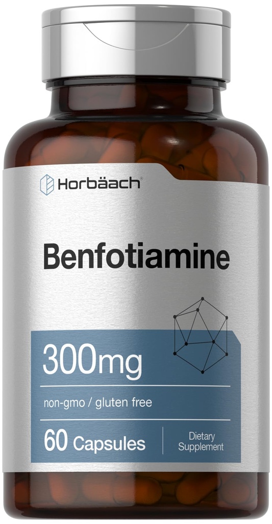Horbäach Benfotiamine 300mg 60 Cápsulas Não-GMO, Suplemento sem glúten