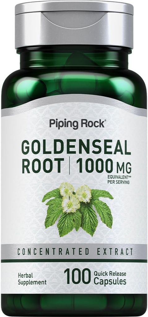 Cápsulas de Raiz de Goldenseal de rocha de pipeamento 1000mg 100 comprimidos , suplemento de ervas , extrato concentrado , sem OGM, sem glúten
