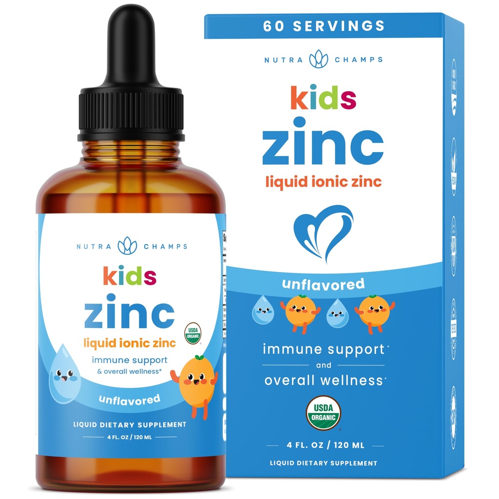 NutraChamps líquido zinco gotas para crianças, Ionic Zinc gotas melhoradas com vitamina C para crianças, Açúcar-livre 4 onças, Vegan & Non-GMO, Tangerina, 60 Servings, 2 Mês de fornecimento