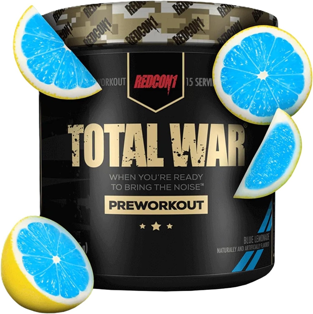 REDCON1 Total Guerra Pré-treino, Limonada Azul - Endurance, Alerta, Bomba de aumento de citrulina Malate & Beta Alanine - Atuação rápida, Pré-treino Cafeinado para homens e mulheres (15 Servings)