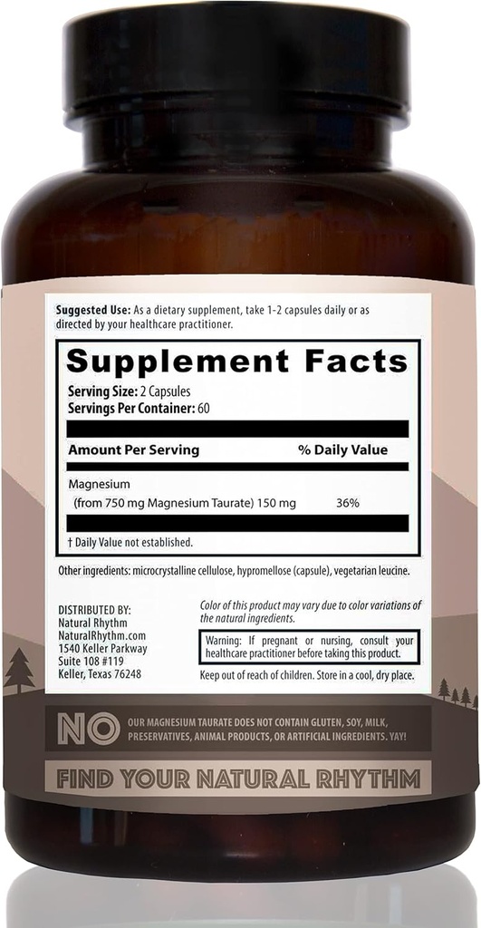 Rítmo natural Taurato de magnésio 120 cápsulas + Vitamina D3 + K2 (MK7) 30 cápsulas