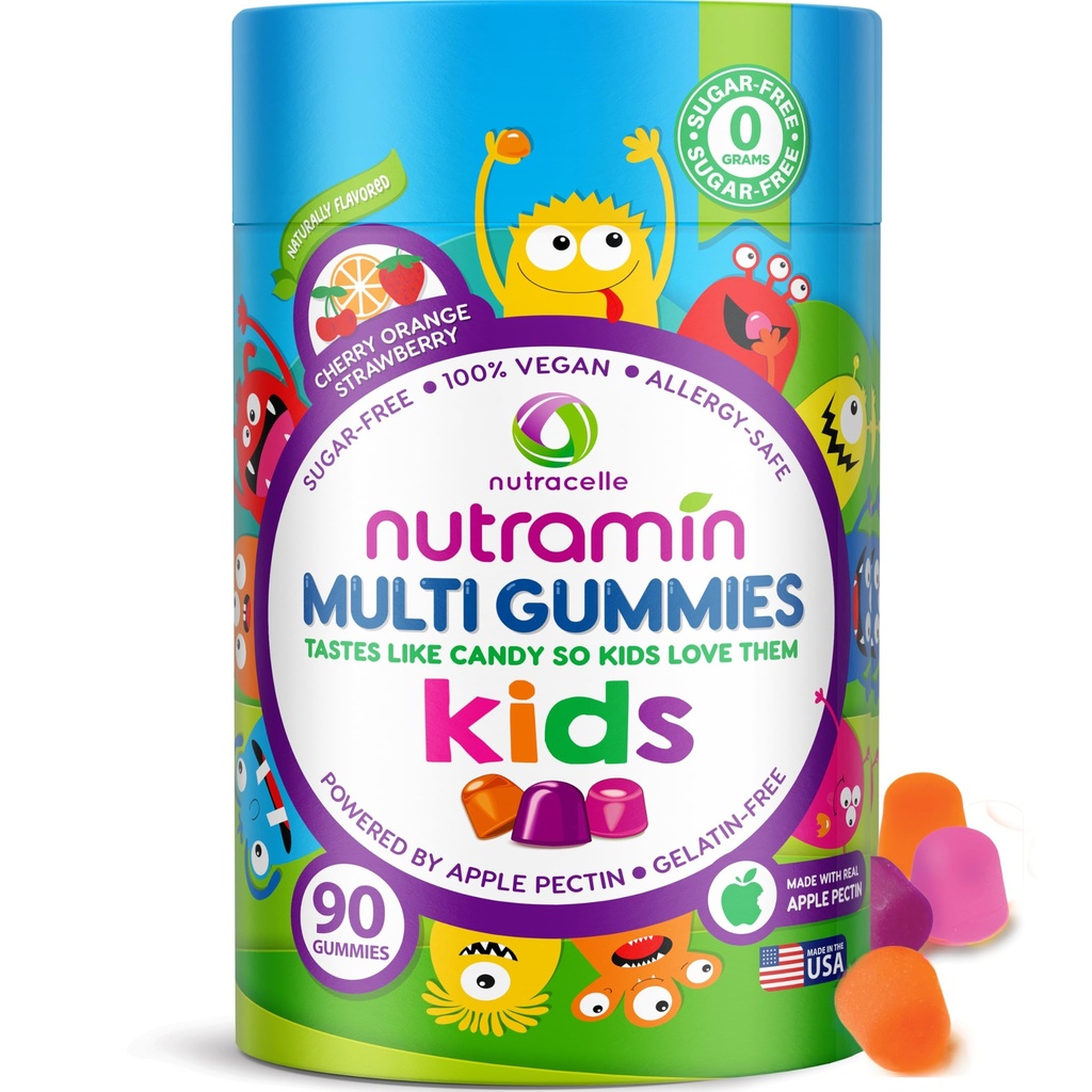 Nutracelle NUTRAMIN Açúcar-livre, Alergen-livre 100% Vegan Gummy Multivitamins para crianças - Grande prova de chicletes naturais seus filhos vão amar - 90 Contar garrafa