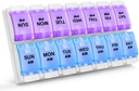 Sukuos AM PM Organizador de pílulas de 7 dias por semana, 2 vezes uma caixa de pílulas dia com botão de pressão Artrite Friendly, casos de medicina para vitaminas / óleo de peixe / suplementos, fácil de limpar (Purple & Blue)