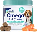 Pele e casaco de Omega mastiga para cães, Doces de Salmão Selvagem com Biotina e Vitamina E, Ajuda com Pele Comichão, Alergia Relief & Shedding, Omega 3 6 9, EPA & DHA Fatty Acids, Made in USA, 120 Chews