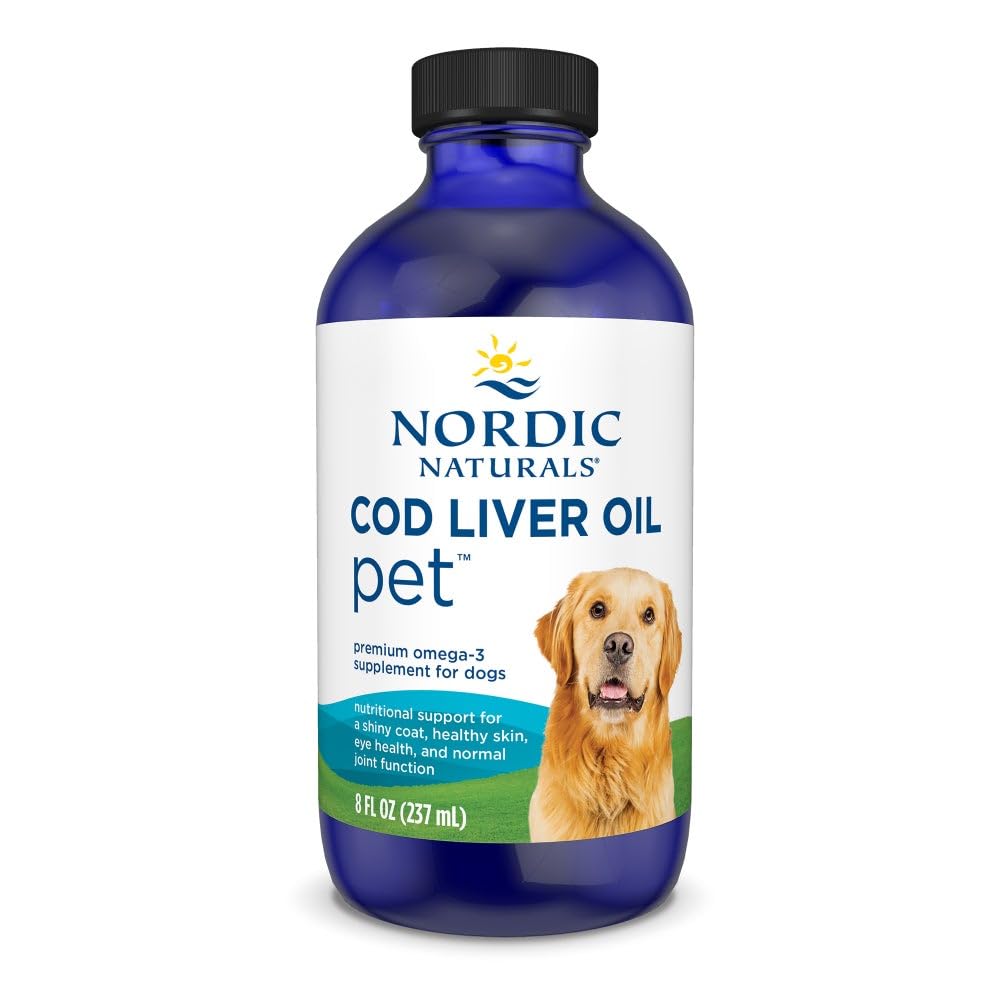 Nórdico Naturals Óleo de fígado de bacalhau de estimação, sem sabor - 8 oz - 1048 mg Omega-3 por colher de chá - Óleo de peixe para cães com EPA & DHA - Promove a pele, casaco, & saúde imunitária