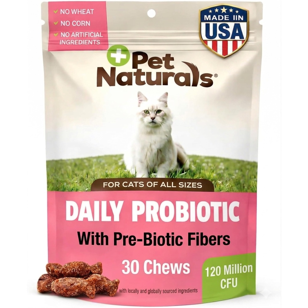 Pet Naturals Probiótico diário para gatos, 30 mastigações - Suplemento de suporte digestivo e imunológico para gatos