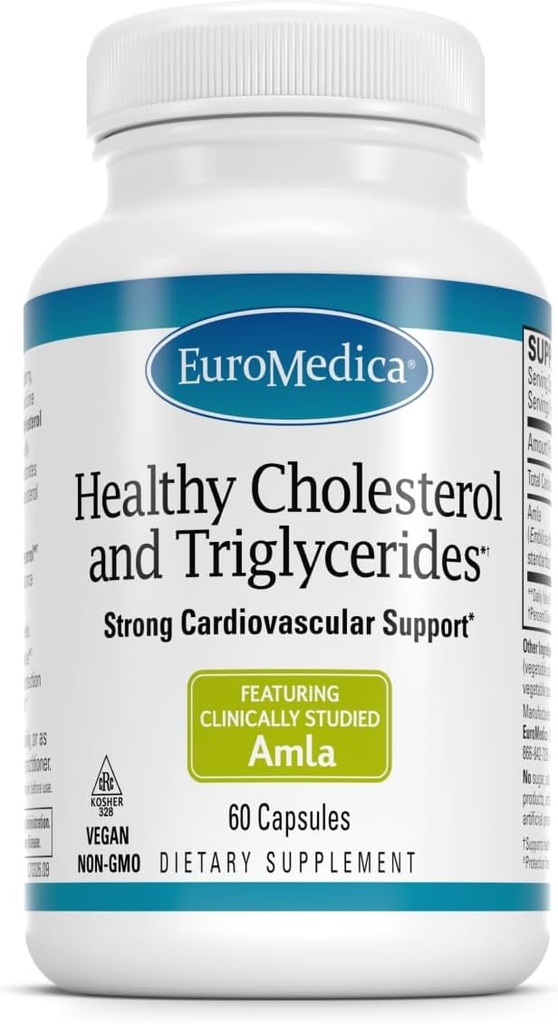 Euromedica Colesterol saudável e triglicéridos - 60 Cápsulas - Clinicamente Estudioso Amla - Suporta níveis saudáveis de HDL e triglicéridos - Não-GMO, Vegan, Kosher - 30 Servings