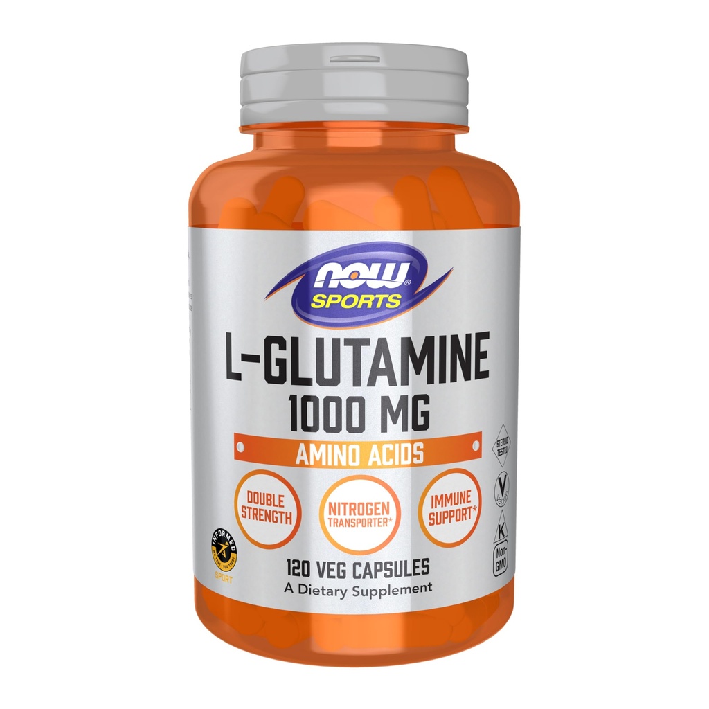 NOW Foods Sports Nutrition, L-Glutamina, Double Strength 1000 mg, Amino Acid, 120 Veg Cápsulas