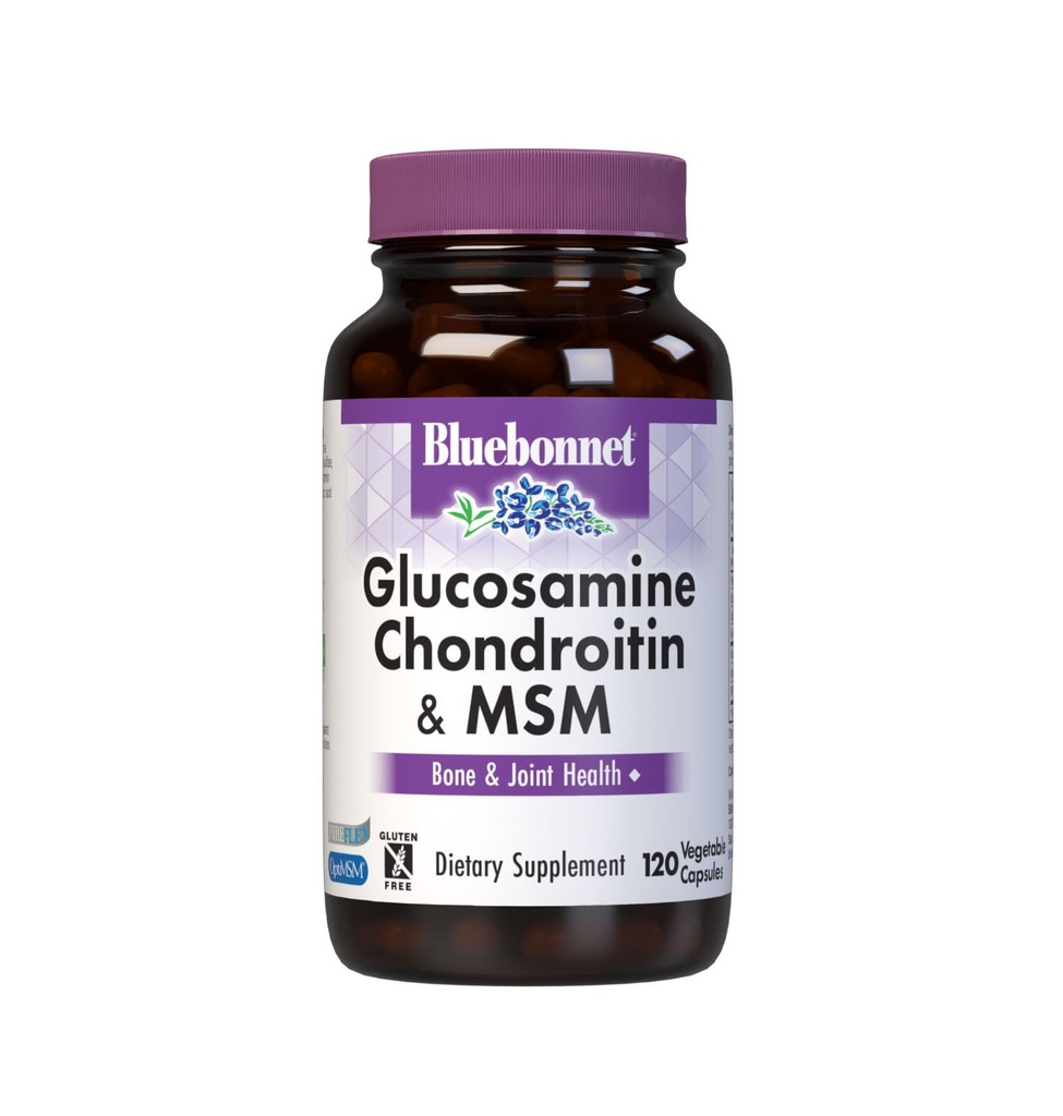 Bluebonnet Nutrition Glucosamine Chondroitin & HSH, Glucosamina, Osso & Saúde Conjunta*, Não-GMO, Gluten-Free, Soy-Free, Dairy-Free, 120 Cápsulas Vegetais, 40 Servings