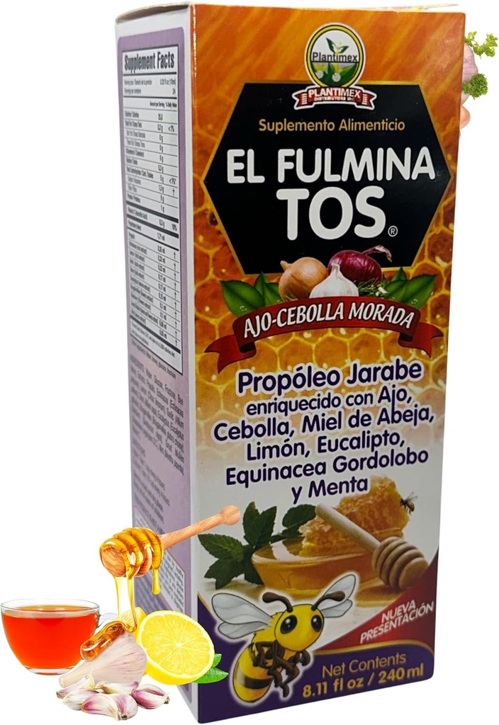 EL FULMINA TOS Propoleo +AJO + CEBOLLA +Miel+Limon+Eucalipto+Equinacea+Gordolobo & Menta (Sarup própolis W/Garlic e cebola) 8,11 fl oz Suplemento nutricional Tosse Xarup FULMINA TOS