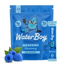 Waterboy Fim de semana Recuperação de pó de 3,200mg Eletrolítico Pacotes de Gengibre + L-Teanina + Vitaminas Não Açúcar, Todos naturais, Glúten Livre , 24 Drink Stick Mixes (Azul framboesa)