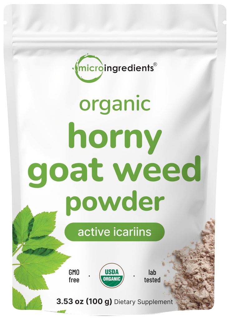 Máxima força orgânica cabra pura tesão erva com Icariins ativos para homens e mulheres, 100 Grams, pó epimédico orgânico para energia e sistema imunológico Booster, Filler grátis e Vegan Friendly
