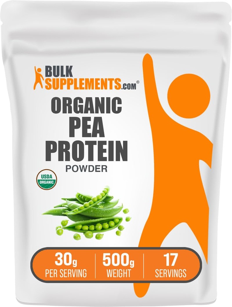 BulkSuplements.com Proteína orgânica da ervilha em pó - Planta base & Vegan proteína em pó - Sem sabor e sem glúten, 30g por serviço, 500g (1.1 lbs) (Pacote de 1)