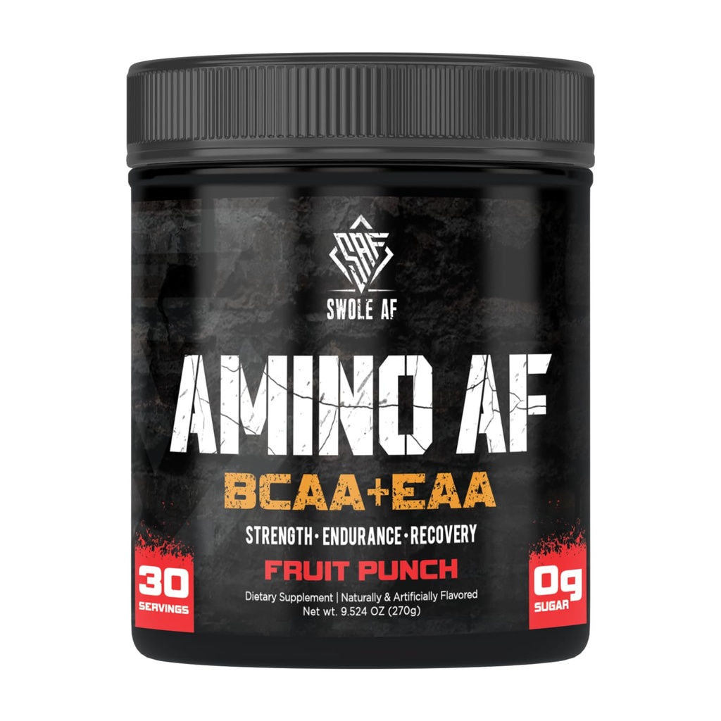Swole AF .Amino AF BCAA + EAA . Os aminoácidos essenciais para o ganho muscular Endurance & Recuperação . Suplemento dietético para o metabolismo mais rápido do humor melhorado .